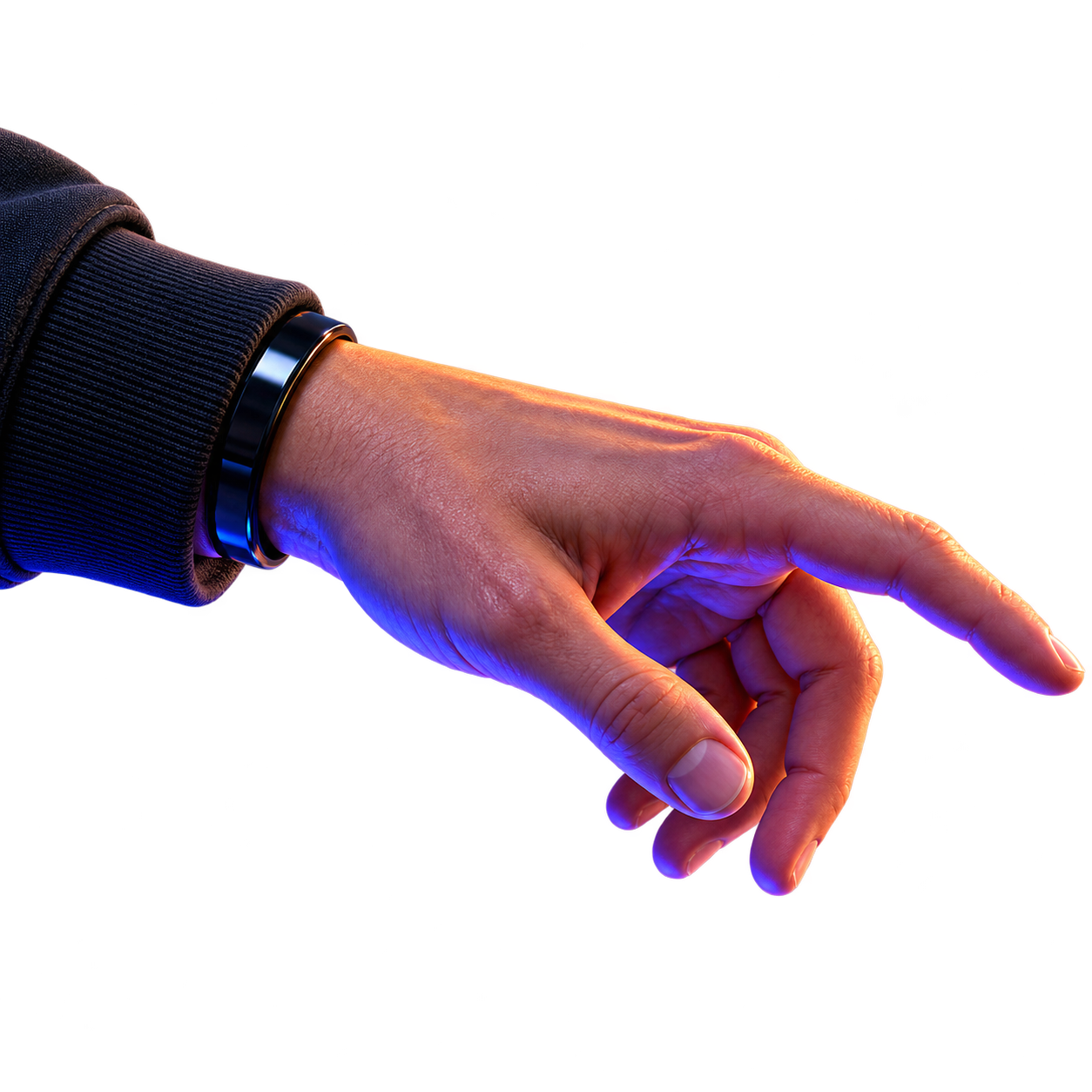 Mano humana señalando hacia el centro de la composición